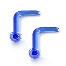 2 piezas Anillos nasales de vidrio Pyrex transparente de 16G y 18G en forma de L, kits de retención para estiramiento, con pendientes planos nuevos para joyería corporal - 2100 - Ver 21