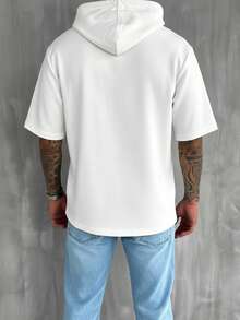 GRDR 男士时尚简约纯色半拉链连帽T恤，春夏百搭 - 白色 - 查看 3