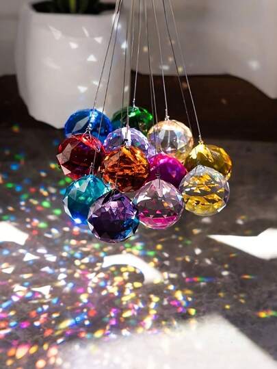 20毫米彩色水晶球复古水晶吊坠彩虹捕梦网，适用于窗户装饰、花园风铃制作