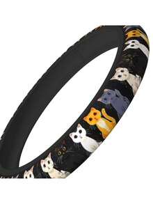 Cute Cat Pattern Comfortable Grip Fashionable Neoprene Material Car Steering Wheel Cover, Fits Most Vehicles - A - View 5