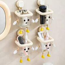 1pc Dopamine Facial Tissue Box, Suction Cup Wall Mount Tissue Holder, Bathroom Vanity Towel Rack - White - View 1