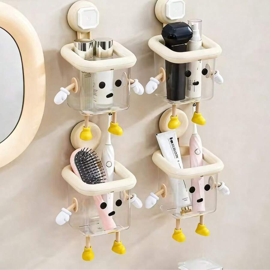 1pc Dopamine Facial Tissue Box, Suction Cup Wall Mount Tissue Holder, Bathroom Vanity Towel Rack - White - View 1