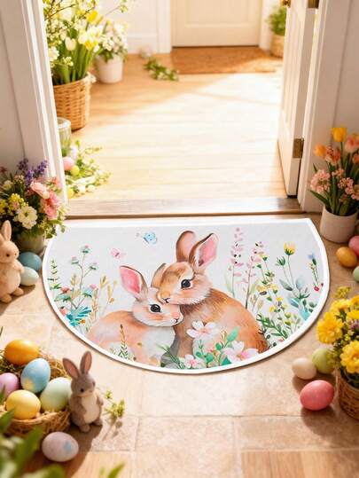 1pc Easter Decortive Doormat, Cute Bunny & Egg &Floral Design, Non-Slip,Welcome Mat,Holiday Doormat, Happy Easter Decor,Festive Entryway Rug,Easter Party Supplies,Entryway Decor,Machine Washable Polyester Mat,Bunny Themed Decor,Decor For Home, Bedroom Decor, Kitchen Decor , Spring Party Supplies,Festive Deocrtive Favors