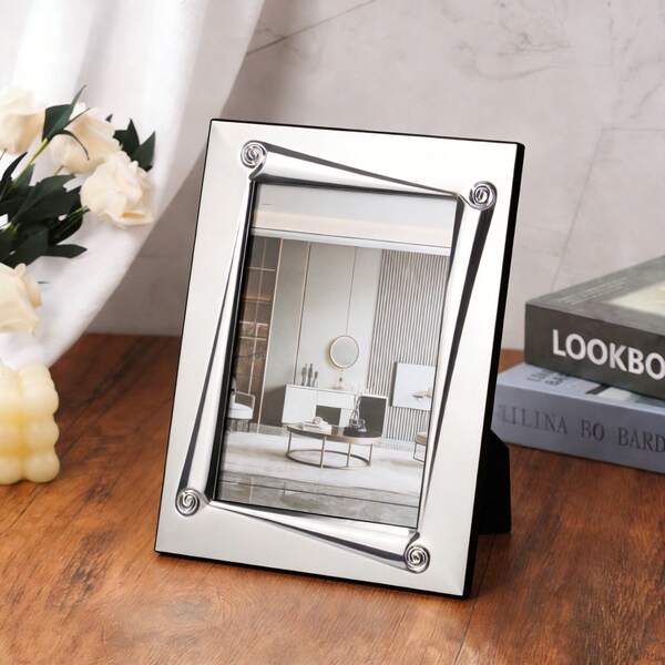 6/7/8 Inch Luxury Silver Twisted Metal Photo Frame, Horizontal & Vertical Dual-Use, Suitable For Living Room & Bedroom Tabletop Display