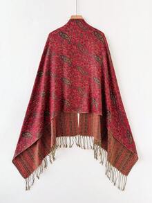 1pc Pashmina Red Shawl Two Tone Paisley Jacquard Scarves Beach Cover Up Sarong Cashmere Feel Rave Soft Silky Reversible Wrap Scarf Fringes Daily Life Evening Dresses Travel Office Wedding And Gift - Multicolor - View 5