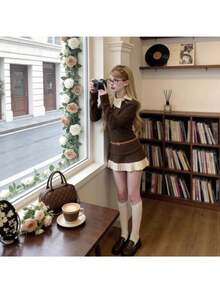 Women Two-Piece Outfits - 卡其色 - 查看 7