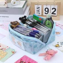 大容量多功能铅笔盒，带桌面收纳隔层，采用耐用涤纶材质，男女学生办公用品收纳盒，便携式学习桌面收纳盒，多隔层设计，可存放钢笔和马克笔，是开学的理想礼物，1 个水豚铅笔盒 - 彩色 - 查看 12