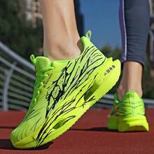 Zapatillas de running para maratón con tablero de carbono acolchado y ligero para adolescentes, zapatillas deportivas de estudiantes de fibra de carbono para maratón, zapatillas de running casuales con suela suave y color degradado clásico, transpirables y duraderas - Verde - Ver 6