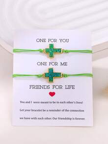 2pcs/Set Trending Crystal Cluster Resin Cross Wax Rope Bracelet, Suitable For Men, Women, Mother-Daughter, Sisters, Couples - Bracelet - View 7