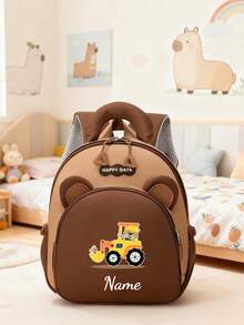 1pc Mini Casual Multipurpose Black & Brown Backpack With Cute Cartoon Bear Print And Nylon Zipper Closure. This Latin Dance And Fitness Backpack Is Customizable. Custom Packaging Can Add Personal Name Or Holiday Greetings. Customizable With Name, Letter, Lucky Number, Etc. Suitable For Travel, Outings, Dancing, Workout, Birthday Gift, Souvenir Bag, Back To School, Christmas And New Year. - Brown - View 14