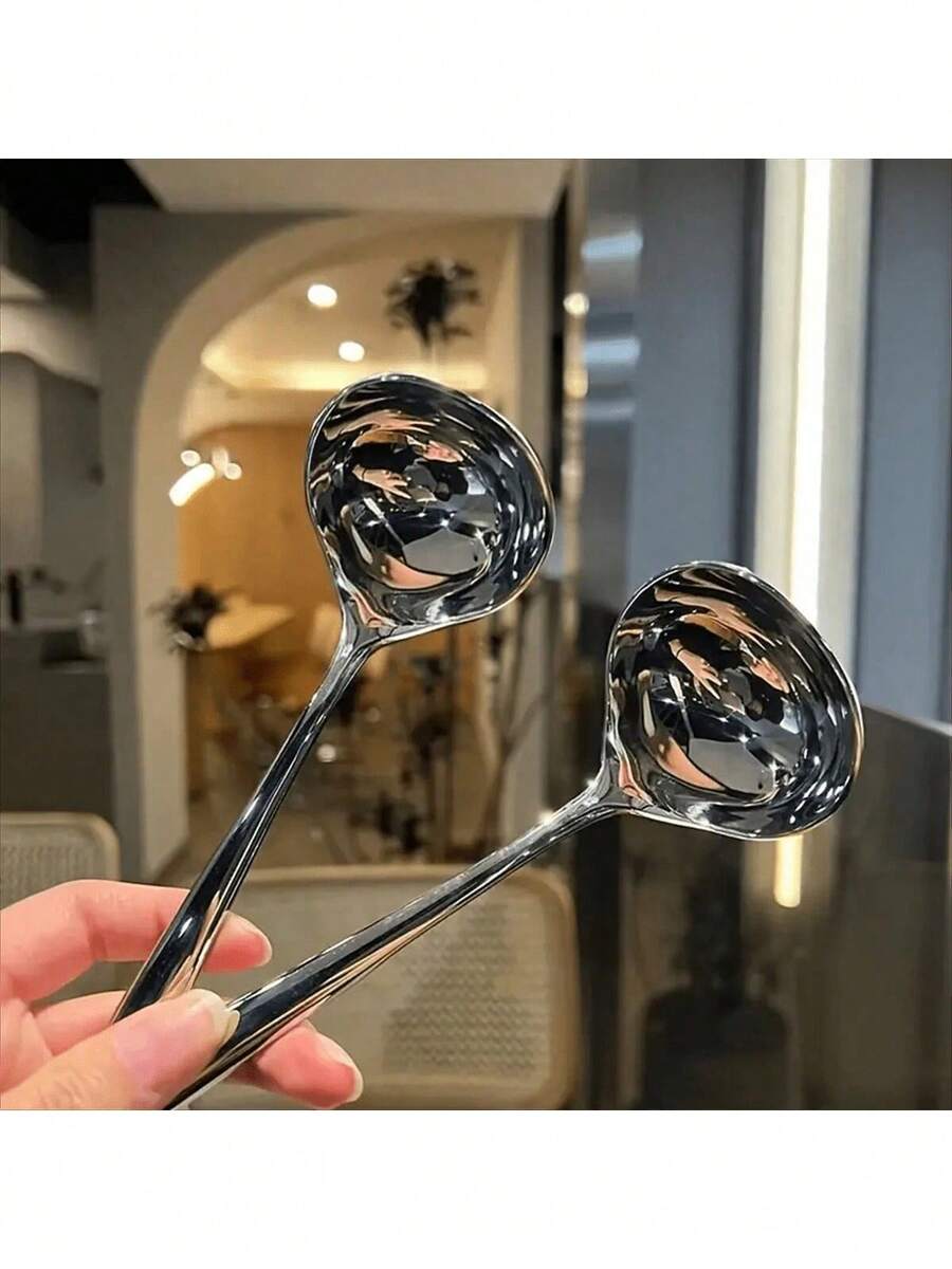 Korean Style Stainless Steel Small Soup Spoon, Thick Stainless Steel Soup Ladle, Household Mixing Spoon, Sauce Spoon, Japanese Ramen Spoon, Tableware - Multicolor - View 1