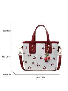 新款樱桃手提包，时尚女士单肩包，大容量可爱通勤手提水桶包，百搭 - 紅色 - 查看 5