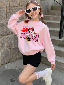 1pc Disney Minnie Mouse Joyful Character & Cheerful Accent Design Tween Girl Bright Style Sweatshirt - Skin-Friendly & Lightweight, Great For Everyday Wear & Family Gatherings - Hồng - Xem 1
