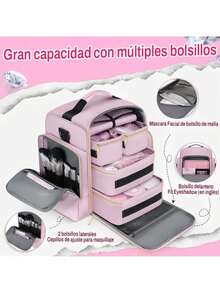 Organizador de esmalte de uñas de gran capacidad,Estuche Profesional Organizador Esmaltes Maletines Maquilla con 5 bolsas independientes extraíbles. Adecuado para uso diario de viaje de niñas y mujeres con herramientas de manicura, aceites esenciales y juegos de cosméticos. Bolsa de maquillaje, organizador de maquillaje, estuche de maquillaje, organizador de viaje de tocador, regalos esenciales, accesorios con cremallera - Rosa - Ver 3