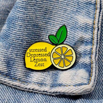 压力过大、情绪低落的柠檬皮珐琅胸针，时尚装饰胸针，衣领徽章，珠宝礼品