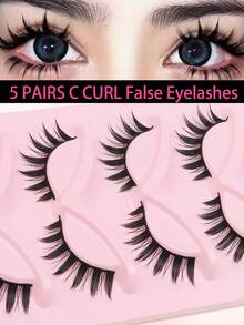 5对卡通风格假睫毛 - 全条装，粗细款式可选，适合万圣节和派对，打造自然娃娃眼妆，假睫毛，睫毛，仿真睫毛 - 尖尾漫畫款 - 查看 2