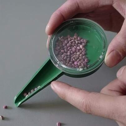 Adjustable Garden Seeder Tool - Handheld Plastic Seed Dispenser, Five Sizes, Green Handle And Transparent Cover, Ideal For Precise Planting Of Various Seed Types