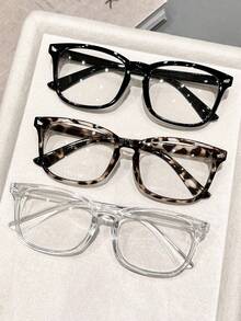 1 Pair Minimalist Elegant Multi-Function Multi-Color Geometric Transparent Full-Frame Women's Non-Prescription Glasses, High Toughness Plastic Material Lightweight And Comfortable, Suitable For All Face Shapes, Slimming Effect, Suitable For Daily Makeup - Multicolor - View 2