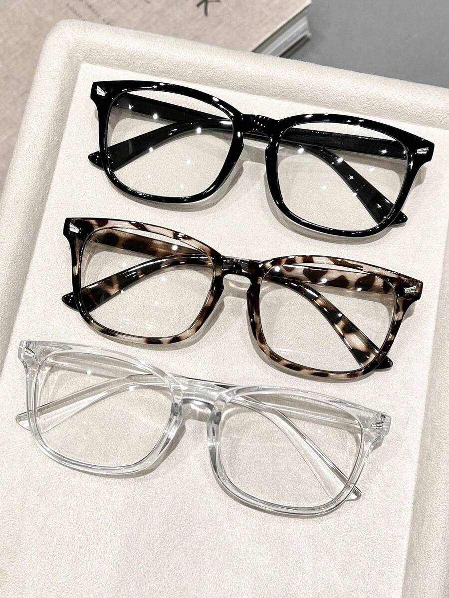 1 Pair Minimalist Elegant Multi-Function Multi-Color Geometric Transparent Full-Frame Women's Non-Prescription Glasses, High Toughness Plastic Material Lightweight And Comfortable, Suitable For All Face Shapes, Slimming Effect, Suitable For Daily Makeup