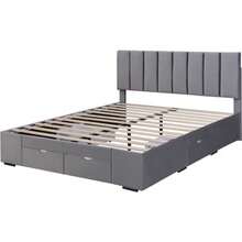 Upholstered Velvet Bed 160 X 200 Cm, Slatted Base, Headboard, 4 Drawers, Grey - Grey - View 9