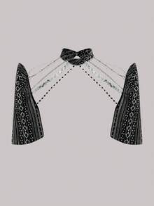 Amyenjoylife 现代菲律宾风蝴蝶袖可拆卸袖时尚优雅女士露肩上衣（不含裙子） - 黑色 - 查看 2