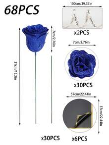 45/23Pcs Glitter Rose Bouquet, Blue Enchantress Rose, DIY Artificial Glitter Flower Bouquet, Artificial Rose Bouquet For Valentine's Day, Artificial Flowers, Rose Bouquet With Baby's Breath,Fake Flowers - Blue - View 18