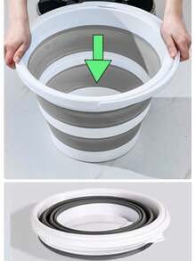 1pc Portable Collapsible Plastic Silicone Bucket, Foldable Car Wash Basin, Large Capacity Fishing Pail, Household Water Storage Bucket Home Bathroom Decor Fall Decor Back To School - Grey - View 2