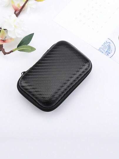 1 stuk zwarte EVA-hoofdtelefoonhoes met koolstofvezelpatroon, organizer voor draagbare powerbanks, multifunctioneel opbergvak voor kabels