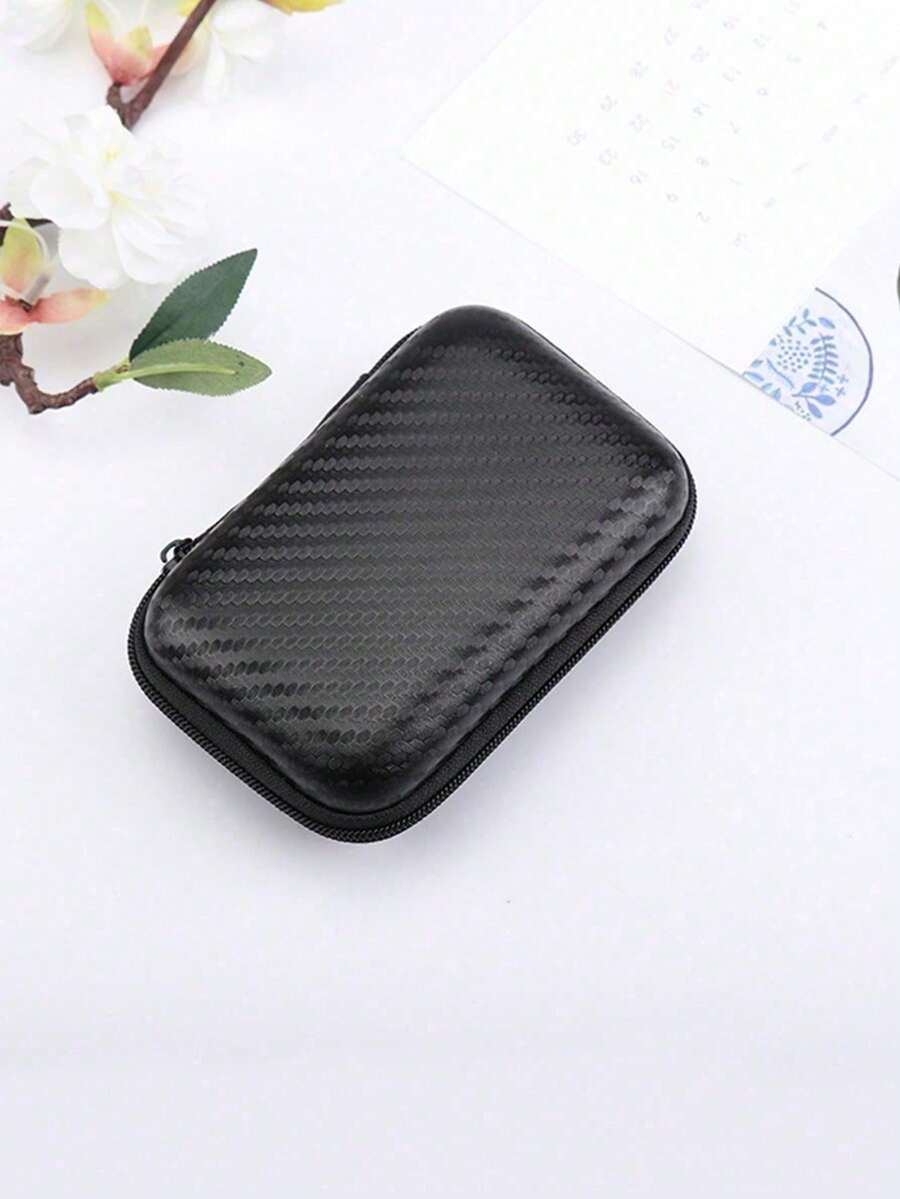 Estojo para fones de ouvido em EVA com padrão de fibra de carbono preta (1 unidade), organizador portátil para power bank, bolsa multifuncional para armazenamento de cabos. - Preto - Ver 1