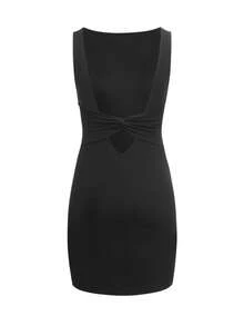 Summer New Sexy Backless Sleeveless Bodycon Mini Dress, Fashion Slimming Fitted Party Cocktail Dress, Elegant Black - Black - View 3