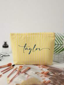 Customized Vertical Striped Makeup Bag, Can Add Personalized Text Design, Lightweight Foldable Cosmetic Storage Pouch, Can Add Name, Toiletry Bag, Multifunctional Makeup Bag Suitable For Travel And Daily Use, Ideal For Commuting, School, Party, Wedding, Great Gift Idea - Multicolor - View 9