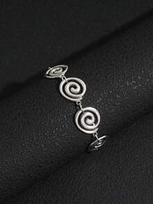 1 pieza Brazalete de metal asimétrico en espiral de geometría de plata, de moda y versátil para mujeres - Plateado - Ver 2