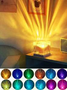 1pc 16 Colors Northern Lights Wave Ripple USB Night Light With Flame Effect & Starry Sky Projection, Touch & Remote Control, Glass Art Decorative Lamp, Suitable For Bedroom, Christmas Party, Camping, Wedding, Holiday Party, Valentine's Day Gift, Home Decor, Camping Accessories | Fantasy Theme Decor | USB Powered Projector - Multicolor - View 8