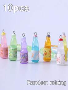 10pcs Plastic Soda Bottle Shaped Pendants, Suitable For Jewelry Making And Mini Crafts, Including Juice, Alcoholic Drinks, Lemonade And More - Multicolor - View 2