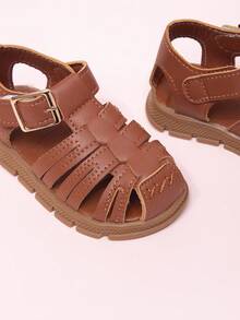 2025 Summer New Kids Sandals Fashion Casual Shoes Roman Shoes Toddler Magic Tape Closed Toe Girls Beach Shoes - Brown - View 5