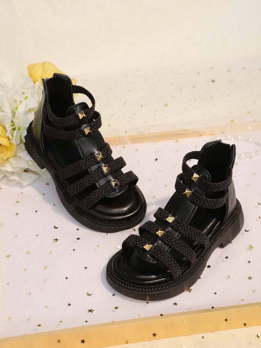 1双女童夏季凉鞋，罗马风格凉鞋，时尚凉鞋，软底公主凉鞋，舒适 - 黑色 - 查看 1