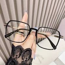 New Fashion Large Frame  Light Reading Glasses For Women, Internet Celebrity No-Makeup Versatile Big Face Slimming Fashion  Non-Prescription Glasses - 透茶框(帶鼻托) - 查看 10