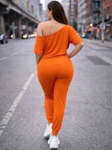 Mono Casual hombro caido TELA BRUSH TEXTURA LIGERA - Naranja - Ver 4