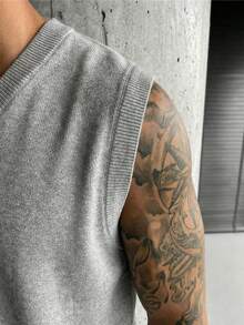 GRDR Men's Solid Color Knitted Vest, Casual & Versatile - Grey - View 5