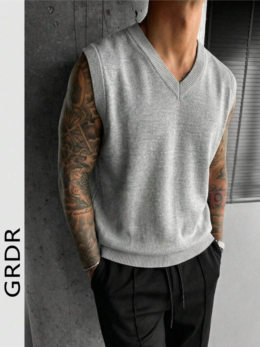 GRDR Men's Solid Color Knitted Vest, Casual & Versatile - Grey - View 1