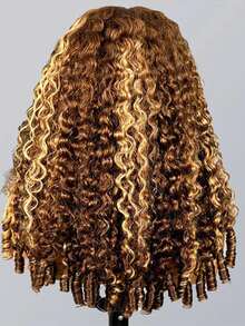 3 In 1 Half Human Hair Wig Burmese Curly Highlight 4/27 Color Wear Go Half Wig With Elastic Drawstring Flip Over Wig - SP4/27 - View 7