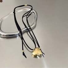 Adjustable Knotted Bow Heart Pendant Necklace, Elegant Choker Necklace - Heartfelt Silver - View 8