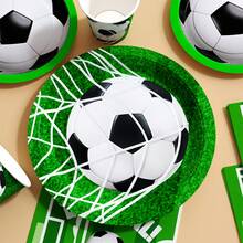 1 Set Of Soccer Goal Themed Disposable Plates, Napkins And Cups, Serves 10 Guests, Suitable For Birthday, Wedding, Party, Family Picnic - Multicolor - View 5