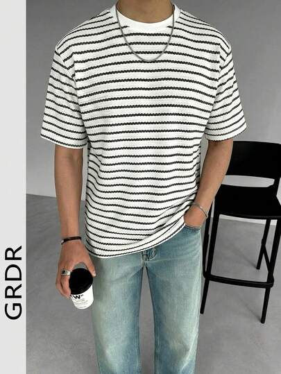  GRDR 男士夏季休闲条纹户外多功能针织短袖T恤