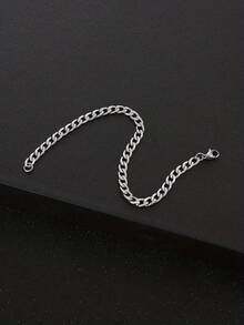 1pc Men's Minimalist Stainless Steel Chain Bracelet, Hip Hop Accessory - Silver - View 3