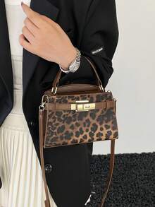 Fashionable Leopard Print Handbag, Square Tote Bag, Versatile Women's Crossbody Bag - Brown - View 3