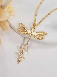 1pc Personalized Customized Jewelry, Dragonfly Pattern, Customized Text Name, Anniversary Gift, Daily Dressing Gift, 18k Gold Stainless Steel Jewelry Necklace, Including Gift Box, As A Daily Gift, Valentine's Day Gift - Dragonfly Style - View 9