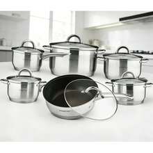 12‑Piece Stainless Steel Cookware Set With Glass Lids, Induction Compatible Pots And Pans, Includes Saucepan Frying Pan & Stockpots, Heat Resistant Handles, Mirror Polished Anti‑Rust Dishwasher, Modern Professional Kitchenware Essentials Gear - Silver 6 - View 11