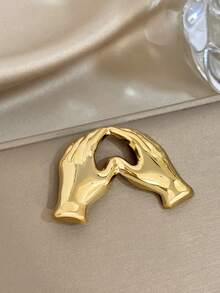 Shiny Heart-Shaped Open Brooch - Gold-Plated Smooth Curved Alloy Brooch Pin, Stylish Romantic Statement Accessory To Elevate Daily & Date Night Looks, Suitable To Wear With Blazers, Dresses, And Valentine's Day Outfits, Pins For Women, Brooches For Ladies - Multicolor - View 11