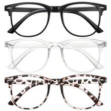 3 Pack Blue  Bloc Glasses  Women Men Round Compr Glasses Anti Eye Strain/UV/Glare Gaming Glasses - Bộ 3 chiếc màu đen báo trắng - Xem 1